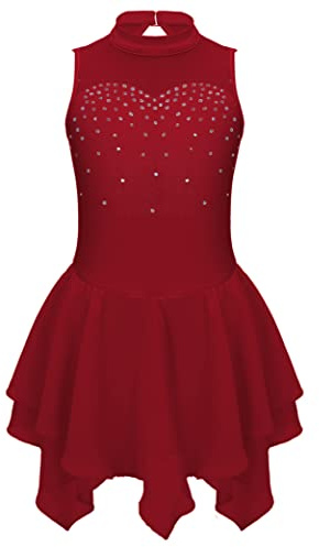 Kvysinly Kinder Mädchen Eiskunstlauf Kleid mit Strass Tanzkleid Glitzer Kürkleid Rollkunstlauf Balletkleid Tanz Training Wettbewerb Outfit