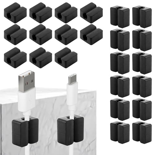 Raxfekro 25 Stück Silikon Kabelhalter Kabelclips, Einstellbare Selbstklebend Kabelschellen, Mehrzweck-Kabelmanagement-Clips, Ladekabel Halterung für Schreibtisch, Nachttisch