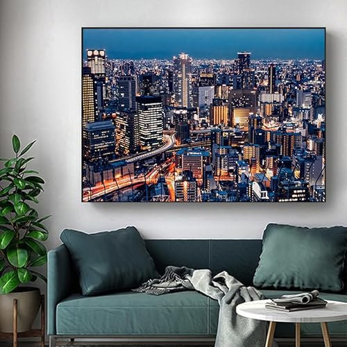 Cuadro Modernos Lienzo Pintura Cartel HD impresión ciudad escena nocturna HD Impresión de Imagen cuadros decorativos Sala de estar Cuarto de baño Comedor Decoración de pared 40x60cm Sin Marco