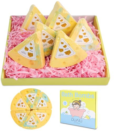 DUAIU Bombe da Bagno per Bambini 6 Pezzi Naturale Pizza Bombe da Bagno Set Organico Bolle di Bagno con olio Essenziale regali per le donne Ragazze e Ragazzi