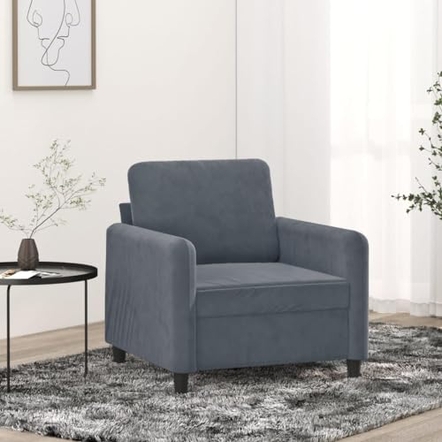 Willood Sessel, Sofa Relaxsessel mit gepolstertem Sitz Armlehnen, Fernsehsessel Loungesessel Metallgestell, Polstersessel Ruhesessel für Wohnzimmer Dunkelgrau 60 cm Samt