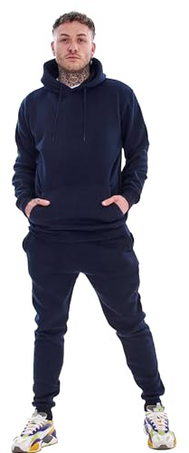 BRAND KRUZE Mens Hoodie Jumper Regular Fit Long Sleeve Pullover Tracksuit Set Hoody Sweatshirt and Joggers KZMS139 TRACKSUIT NAVY XL