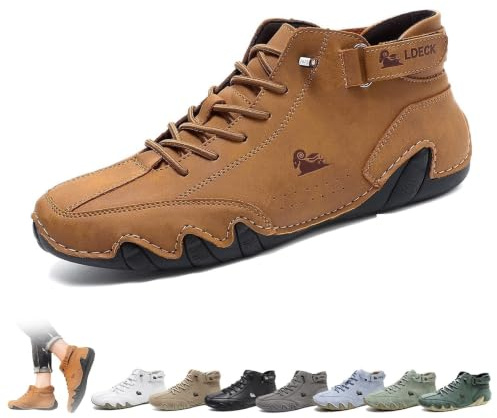 Män Handgjorda Slip-On Höga Stövlar Utomhus All-terräng Minimalistiska Beck Skor Andas Halkfria Casual Barfota Skor for Promenad Vandring Körning Chukka Boots(Brown,46 EU)
