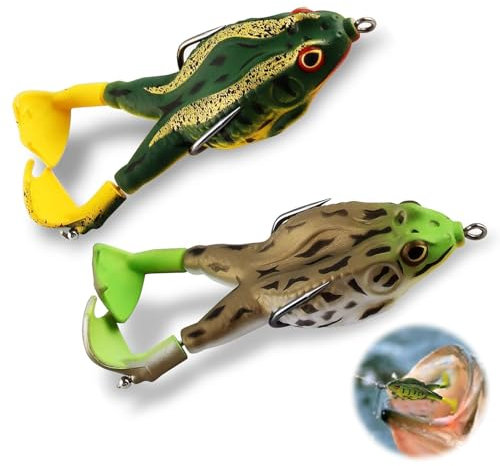 Lotbun Realistische Frosch Angelköder 2 Stück, Doppelhaken 360° Soft Bait Silikon-Köder Chatterbait Wels Köder Weichköder Für Bass, Forelle und Hecht