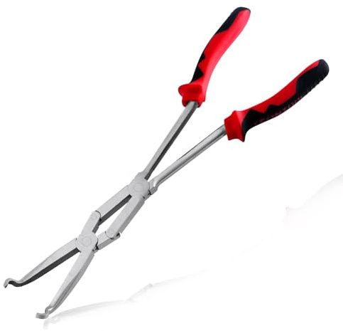 LEONTOOL Extra lange Spitzen-Schlauchgriffzange, 33 cm, lange Reichweite, XL-Drehringzange, Schlauchentfernungszange mit gezackter Backe, Zündkerzenabzieher für schwer erreichbare schmale Räume, klein