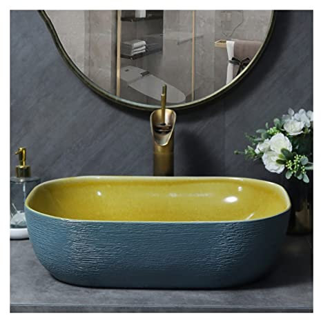 UHJKLA FHSRAEIP Badezimmer-Waschbecken, rechteckiges Keramik-Waschbecken, 49,9 x 39,4 cm, Moderne, helle Farben, Badezimmer-Waschbecken, über der Theke, Waschtisch, Waschbecken,