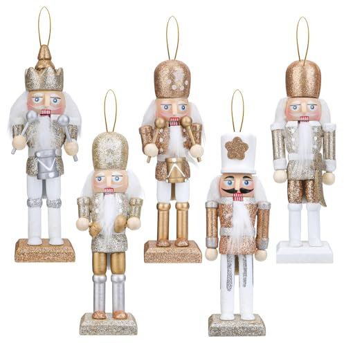 Yirochan 5 Pcs Wooden Nutcracker Soldiers, 13cm Nutcracker Ornaments Set - Nutcracker Figures for Christmas Tree Decorations