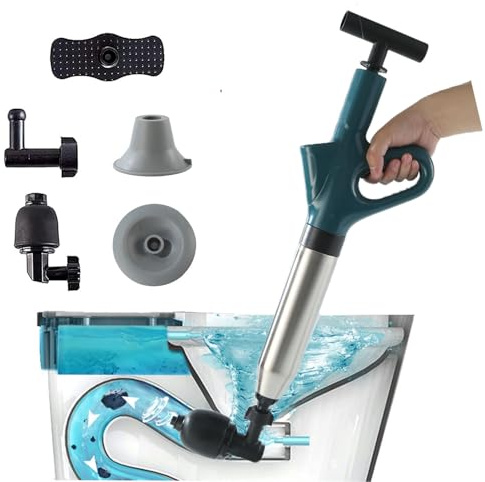 FUGOCOOG Toilet Plungers Drain Unblocker Air Sink Plunger Set High Pressure with 4 Replaceable Heads for Unplogging Kitchen Unbocking Bathtub,Floor Pipe,Washbasin