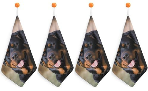 VFMNT Handtuch-Set, Rottweiler-Hunde-Waschlappen mit Aufhängeschlaufe, weiche Gesichtstücher, saugfähig, schnell trocknend, Küchentuch, Geschirrtuch für Badezimmer, Küche, 30 x 30 cm, 4 Stück