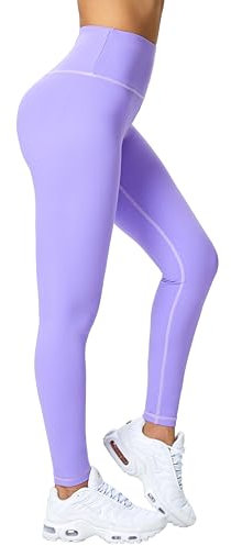 Enjoyoga Leggings da donna a vita alta [con tasca interna] – Pantaloni sportivi opachi da corsa per sport, yoga, palestra, Lilla, Taglia unica