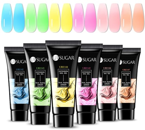 UR SUGAR Poly Nagel Gel Set Neon Jelly, 6 Farben Poly Nail Gel Grün Blau Rosa Nagel Extension Gels, Nagelverlängerungsgel Frühling Set für Anfänger BuilderGel für Nägel Nagelset