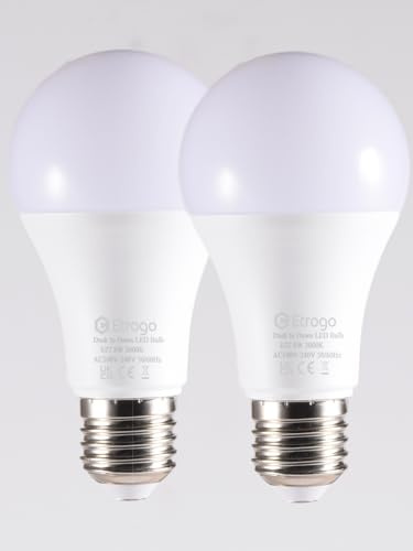 Etrogo Glühbirne mit Dämmerungssensor E27 Sensor Glühbirne Kaltweiß 600lm Auto Ein/Aus 270 ° Abstrahlwinkel für Garage Veranda Hof Terrassenflure (2er Pack) (Warmweiß, 8 W)