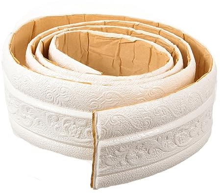 DOITOOL Moldura De Espuma Autoadhesiva Blanca Bordes Decorativos Skirting Para Paredes Lisas Flexible Resistente Fácil Instalación Para Salón y Cocina