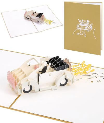 BARRU Pop-Up Hochzeitskarte Hochzeitsauto, 3D Hochzeitskarte edel, Glückwunschkarte zur Hochzeit, Gutschein für Hochzeitsreise, Geldgeschenk, Flitterwochen Geschenk