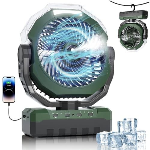 Ventilatore Nebbia Portatile 460ml Grande Serbatoio 24000mAh Ventilatore Da Campeggio Ricaricabile a Batteria Ventilatore Da Campeggio con 2 Metri di Nebulizzazione Luce Telecomando e Raffreddamento