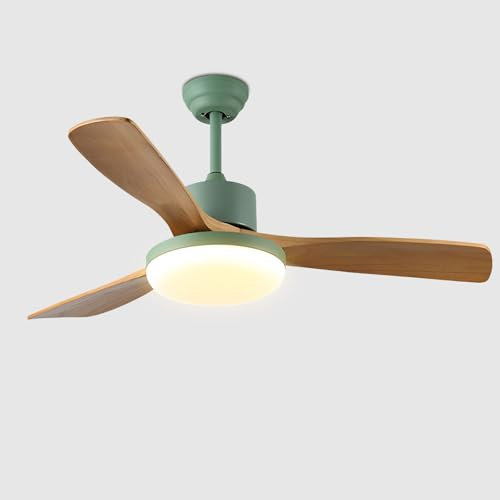 Ventilatore da soffitto con Luce e Pale in Legno Naturale, Ventilatore da soffitto con Motore DC Silenzioso Reversibile, 6 velocità, ventilatori da soffitto silenziosi con luci e t