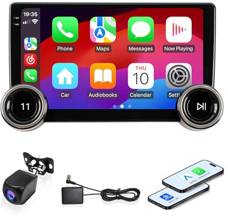 Haudio 2 DIN Autoradio,con Wireless CarPlay e Android Auto,10,1 pollici CarPlay audio,controllo vocale con telecamera di retromarcia, Bluetooth 5.0, GPS navigazione, Mirror Link
