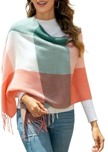 EDOTON Écharpe Pour Femme Chaude et Confortable Carreaux avec Franges Douce l'Hiver Écharpes à la Mode (Rose Vert Plaid)