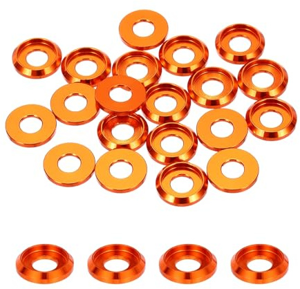 sourcing map Arandelas avellanadas de copa cónica M5, diámetro del agujero de 5 mm, juntas de aluminio para tornillo RC/FPV/PC/Drone/accesorios mecánicos, piezas de modelo, paquete de 20 (naranja)