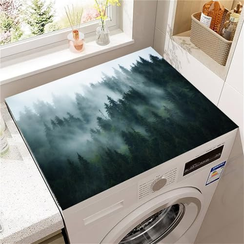 Odot Tapis de Protection pour Dessus de Machine à Laver, Antidérapant Housse de Machine à Laver pour Sèche-Linge Buanderie Réfrigérateur Cuisine (Forêt brumeuse,50x50cm)