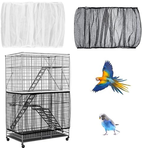 Bird Cage Seed Catcher, Bird Cage Cover, 2 Pcs XL Set for Preventing Seed Scatter, Universal Fit for Round and Square Cages, Easy to Clean and Maintain (White and Black)