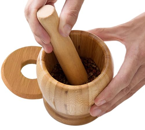 Mörser und Stößel Set - Holz-Mörser für Tabletten und Gewürze | Holz Gewürzmühle Knoblauch Sesam Trockenfrüchte Walnüsse Pillen Rezeptentwickler Mahlzeitenplaner Kochbegeisterte