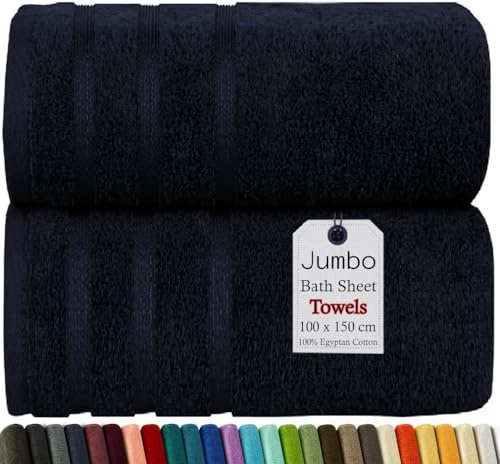 Wholesale Trade Dealz Pack of 2 & 4 Extra Large Bath Sheets 100 x 150 cm 100% Egyptian Cotton Super Soft, Quick-Dry High Absorbent Hotel Quality XL Jumbo Bath Towels (2, Black)