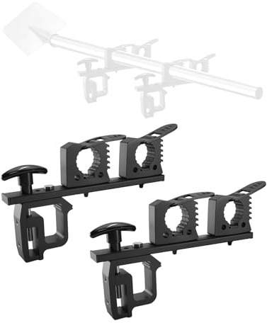 Shovels Holder for Truck Bed, Tool Rack with Rubber Clamp, Side Rail Mount No Drilling, Heavy Duty Aluminum Stainless Steel Holds Shovels Rakes Hoes Pickup Truck Storage Rack Pack of 2