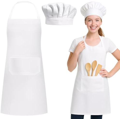 OIXEYA Grembiule Cucina Donna Uomo, Tracolla regolabile grembiuli da cucina con Cappello del cuoco, per Barbecue Ristorante Bar, per Cucinare, Giardinaggio, Pittura