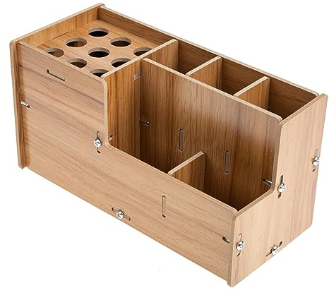SMASOLO Estuche de Almacenamiento para Barbería de Madera Nogal, Organizador Antideslizante para Tijeras y Peines, Tamaño Mediano, Uso Profesional en Peluquerías y Barberías