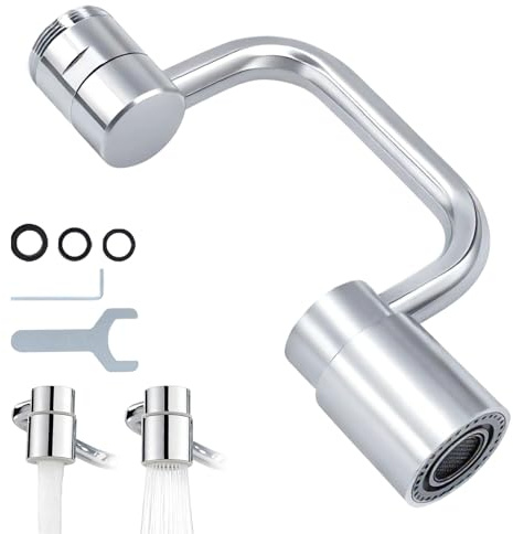 Wasserhahnverlängerung 1440° Drehbar, U-förmiger Schwanenhals Aufsatz mit 2-fach Strahlregler & Anti-Spritzwasser, Wassersparender Perlator aus Legierung & Edelstahl für Küche Bad (Silber)