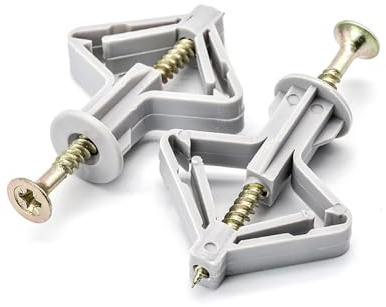 Kit de tornillos de fijación para placas de yeso, 50 juegos de tacos de pared con tornillos de 50 mm para placas de yeso, paneles de yeso, paredes de cavidad, anclajes de pared de expansión