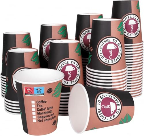 EURO DECO 100 Gobelets en carton jetables biodégradables 180 ml / 7-oz, Très Résistant et Sans Fuite Idéal Café, Boissons Chaudes et Froides Idéal Entreprise (100pcs)
