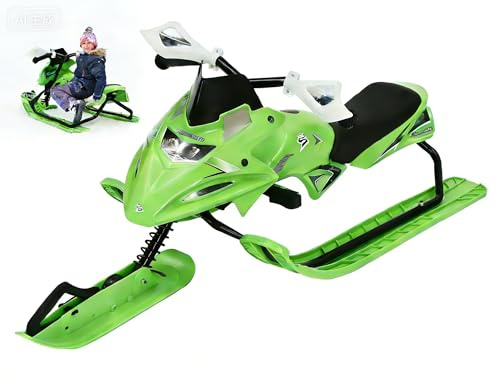 Trineo de dirección con 2 frenos de pie, trineo infantil con cuerda de tracción automática, volante y amortiguador, para niños y adultos, carga máxima: 60 kg (verde)