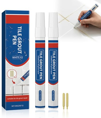 HASAIKA® Bolígrafo de Lechada para Azulejos Blanco, Marcador Reparador de Juntas para Baño y Cocina, Secado Rápido y Alta Cobertura, Para Suelos y Paredes de Baldosas (2x25g)