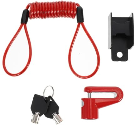 Candado de Seguridad con Bloqueo de Freno de Disco para Motocicleta | Juego 1 Set, Pvc y Acero, Rojo, Cable Recordatorio, , para Aparcar Casa