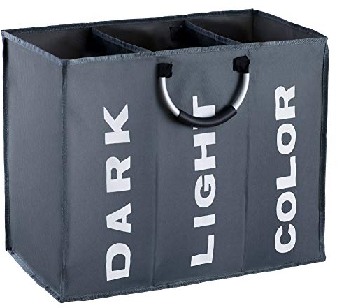 IHOMAGIC 3 Sections Large Laundry Hamper, Collapsible Laundry Bag, Foldable Laundry Basket, Portable Storage Bag Bin with Carry Handles, Dirty Clothes Bag for Bathroom, Bedroom, 90L, Dark Grey
