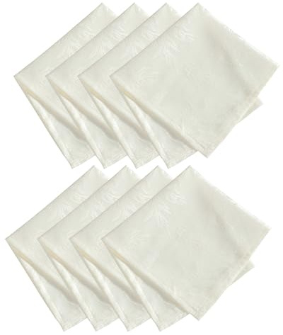 Elrene Home Fashions Elegant Woven Leaves Jacquard Damask Cloth Napkin Set, 17 x 17, Pack of 8, Ivory