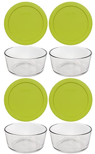 Pyrex (4) bols en verre 7201 4 tasses et (4) couvercles Edamame vert 7201-PC fabriqués aux États-Unis