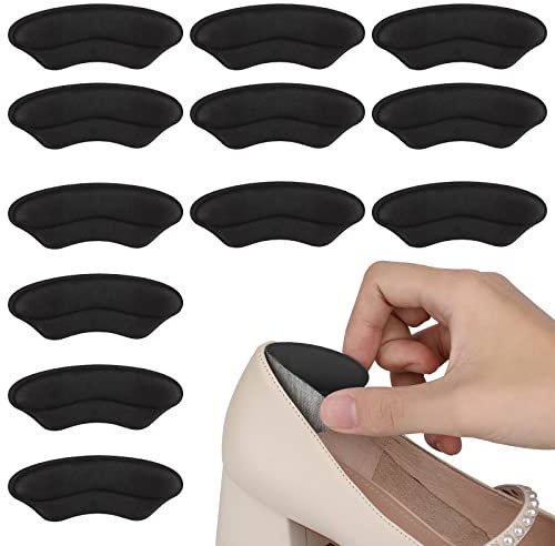AIEX 6 Paires Coussinets de Talon, Protecteurs de Talon en Éponge Doublure Poignées de Talon Souples Inserts de Remplissage Talon Auto-Adhésifs pour Talons Hauts Coussinets de Chaussures Lâches(Noir)