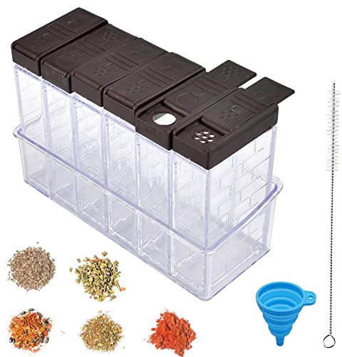 SCHYIDA 6er Set Gewürzstreuer Kunststoff Gewürzdosen Set Gewürzbox Camping Gewürzgläser Küche Gewürzboxen Gewürze Aufbewahrung Bürste für Aufbewahrung Küche Salz Pfefferstreuer Gewürze