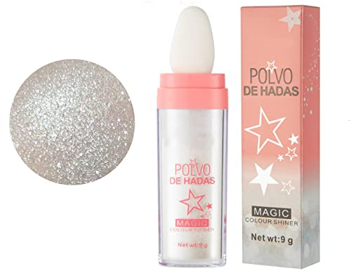 Highlight Patting Powder pour corps et cheveux Glitter,Poudre de purine corporelle,Blanc Highlighter Powder Glitter Poudre lâche Brush Stick, visage corps cheveux fée haute lumière Patting Powder