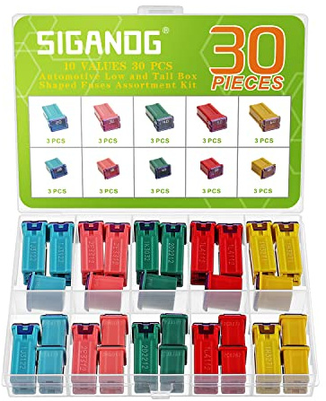 SIGANDG Jcase Fusible Assortiment 20A 30A 40A 50A 60A Kit de Fusibles Automobiles en Forme de Boîte à Profil Haut/STD et Bas pour Camions ＆ Voitures (Lot de 30, 3 pour chaque Type)