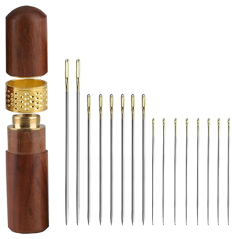 Caja de agujas de palisandro con dedal, Caja de Palillos de Caoba,16 Agujas de Coser, La caja de agujas de madera es adecuada para guardar agujas de bordar hechas a mano y agujas de coser a mano.