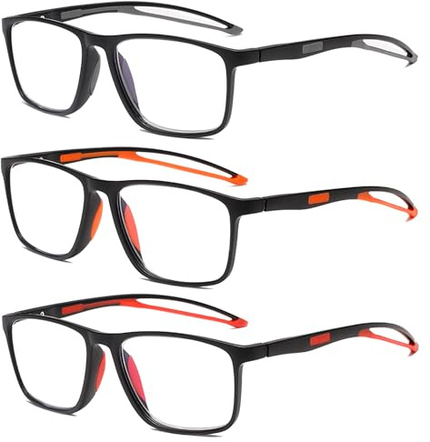 Fsread 3er Pack Sportliches Lesebrille für Herren TR90 Blaulichtfilter Federscharnieren Rechteck Leicht Bequem und Flexibel Anti UV/Blendung Lesehilfe +1.0