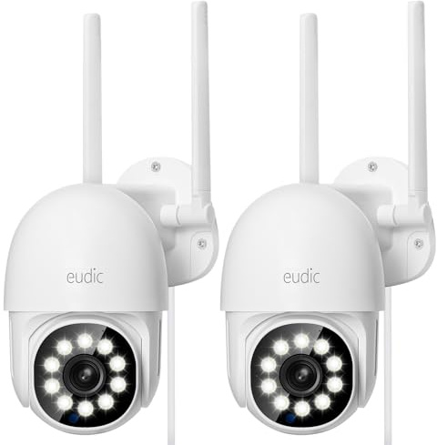 eudic 4MP 2K Security Camera Outdoor, 2.4G/5G WiFi Wired,CCTV Camera with Pan-Tilt 360° View, 20M Infrared/Color Night Vision, Motion Detection & Auto Track, 2 Way Audio (1 Pack) (2 Pack)