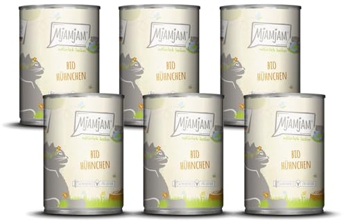MjAMjAM - Nourriture Humide Premium pour Chats - naturellement délicieux - Bio Poulet, Paquet de 6 (6 x 400g), sans céréales avec Extra Viande