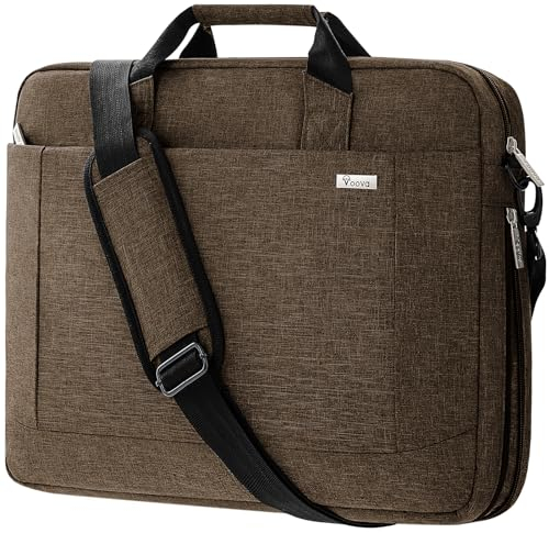 Voova Große Laptoptasche für 17 17,3 17,4 Zoll Laptop, Erweiterbare Laptop Aktentasche, Verdickt Wasserdicht Notebook Tasche, Kann Auf Dem Koffer, Kompatibel mit Macbook Dell HP, Braun