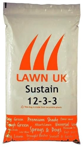 Sustain Lawn Fertiliser Lawn UK - 10KG - Natural Based Fertiliser - For New & Existing Lawns - 200sqm Coverage - Use Throughout The Year