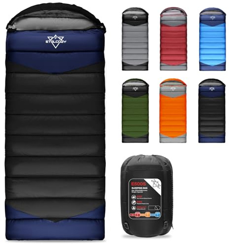 ETGLCOZY Sleeping Bag for Adults Cold Weather & Warm, Lightweight Backpacking Camping Hiking Essentials Gear for Kids 10-12 Girls Boys Compact w/Compression Sack 30-50F Degree, Black/Navy